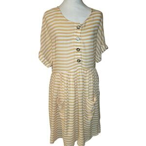 By Together Mustard Yellow Striped Button Front Pocket Dress Size Small